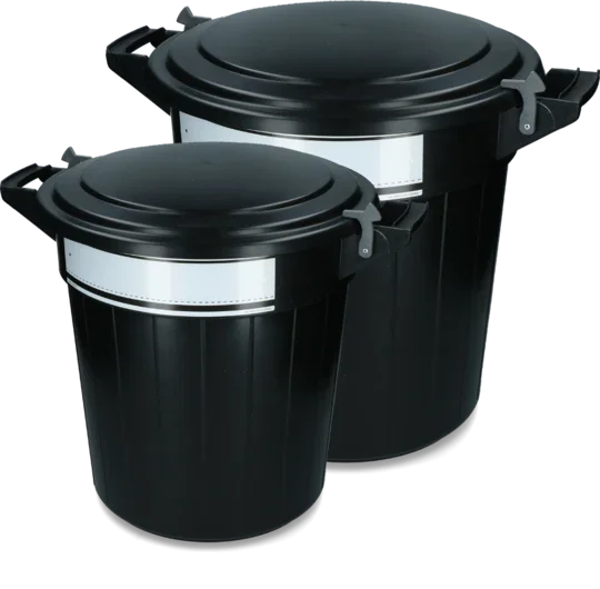 VPlast Voerton Zwart met Deksel, Slot en Schrijflabel — 80 ltr
